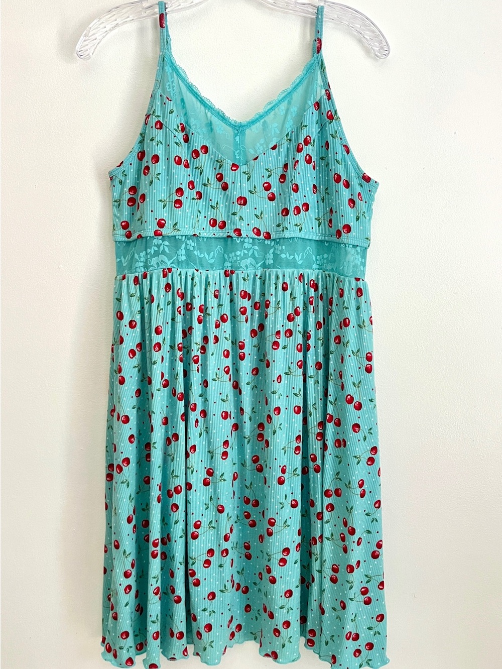 Torrid Super Soft Aqua Cherry Print Nightgown Pajamas 1 15/16